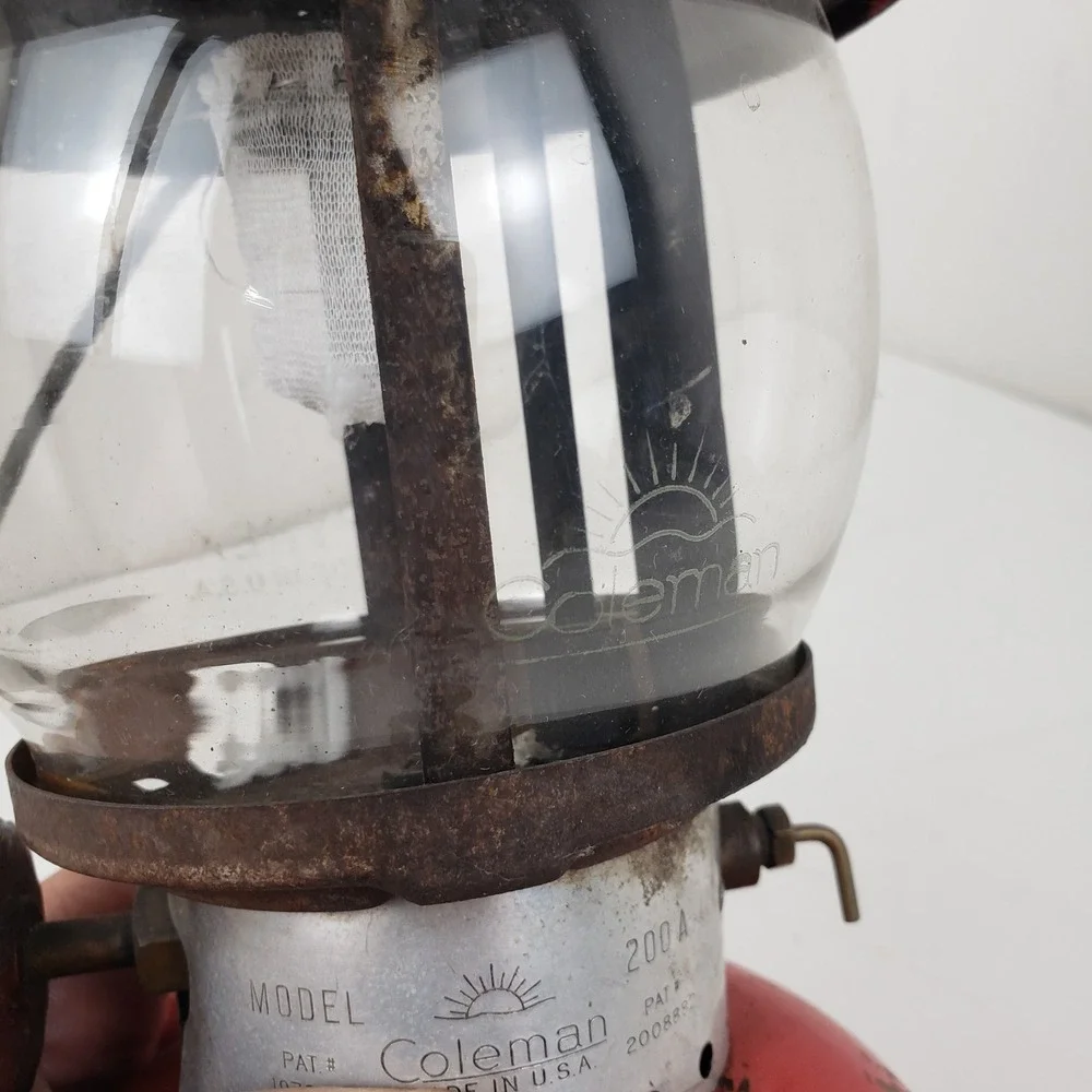 Coleman 200A Red Gas Lantern Single Mantle Original Pyrex Globe USA 11/57